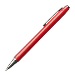 A sleek red ballpoint pen with a silver clip isolated on transparent background