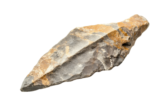 Primitive stone arrowhead showcasing intricate details and craftsmanship from ancient times, discovered in a historical excavation site