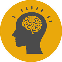 human head silhouette with brain on yellow