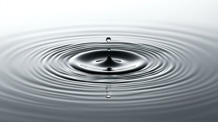 Water droplet impacting a still surface, creating ripples.
