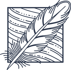Obraz premium Feather illustration elegant single quill with decorative lines, minimalist vintage symbol, hand drawn ink art