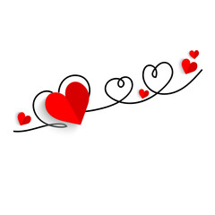 Continuous line drawing of a heart, black and white vector minimalist love concept illustration. Set.