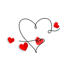 Continuous line drawing of a heart, black and white vector minimalist love concept illustration. Set.