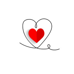Continuous line drawing of a heart, black and white vector minimalist love concept illustration. Set.