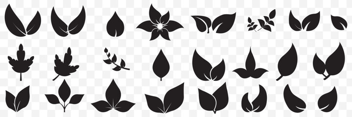 Set of Black leaf icons. Green color. Leaf green color icon logo. Leaves on white background. Ecology. Vector illustration on Transparent Background. EPS 10.