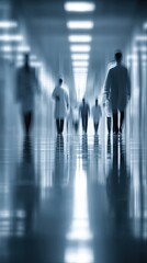 Blurred Medical Team Walking in Hospital Hallway