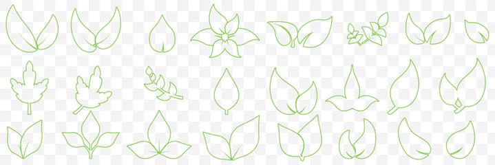 set of Green line leaf icons on Transparent Background. EPS 10.