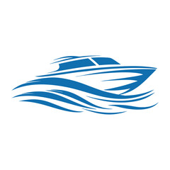 Sleek blue motorboat gliding through stylized waves yacht watercraft