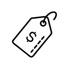 Black and White Price Tag Icon – Minimalist Outline Vector Label Symbol Representing Discount, Sale, Shopping Label, Ecommerce Product Tag, or Store Pricing for Online and Retail Use