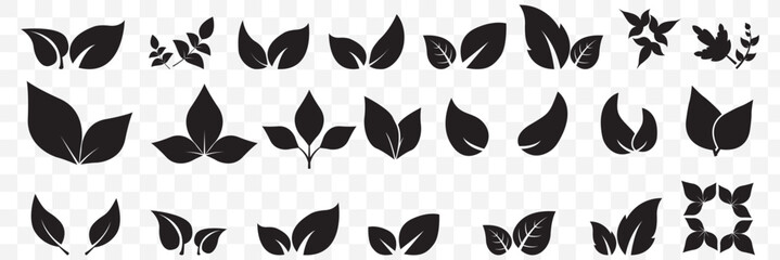 Set of Black leaf icons. Green color. Leaf green color icon logo. Leaves on white background. Ecology. Vector illustration on Transparent Background. EPS 10.