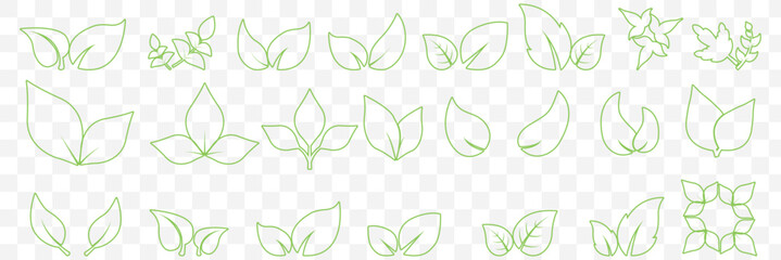 set of Green line leaf icons on Transparent Background. EPS 10.