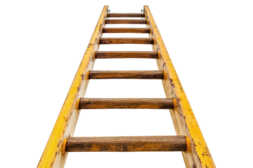 Unique transparent rolling ladder with yellow accents for versatile indoor and outdoor use in various activities and maintenance tasks