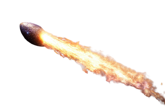 Cosmic comet streaking through the vastness of space, displaying a brilliant trail of fire and light, surrounded by distant stars and galaxies