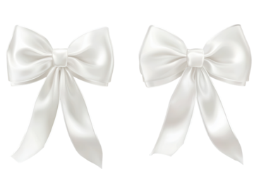 Elegant white ribbon bows displayed on a transparent background, perfect for various decoration and gift wrapping purposes