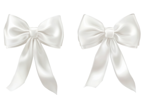 Elegant white ribbon bows displayed on a transparent background, perfect for various decoration and gift wrapping purposes