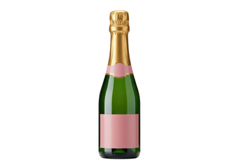 Isolated Green Champagne Bottle with Golden Cap and Pink Label