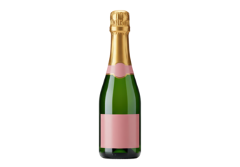 Isolated Green Champagne Bottle with Golden Cap and Pink Label