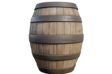 Obraz premium Wooden oak barrel isolated against a transparent background showcasing craftsmanship and rustic design suitable for storage or decoration