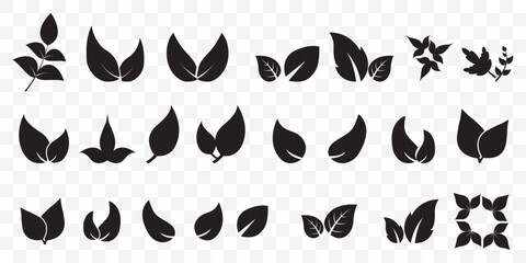 Set of Black leaf icons. Green color. Leaf green color icon logo. Leaves on white background. Ecology. Vector illustration on Transparent Background. EPS 10.