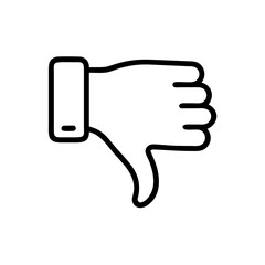 Black and White Thumbs Down Icon – Minimalist Outline Vector Symbol for Dislike, Negative Feedback, Downvote, Rejection, or Unfavorable Opinion in Social Media, Reviews, and Online Interactions"