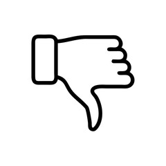 Black and White Thumbs Down Icon – Minimalist Outline Vector Symbol for Dislike, Negative Feedback, Downvote, Rejection, or Unfavorable Opinion in Social Media, Reviews, and Online Interactions"
