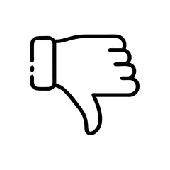 Black and White Thumbs Down Icon – Minimalist Outline Vector Symbol for Dislike, Negative Feedback, Downvote, Rejection, or Unfavorable Opinion in Social Media, Reviews, and Online Interactions"
