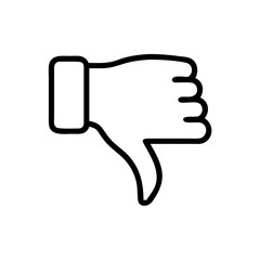 Black and White Thumbs Down Icon – Minimalist Outline Vector Symbol for Dislike, Negative Feedback, Downvote, Rejection, or Unfavorable Opinion in Social Media, Reviews, and Online Interactions"