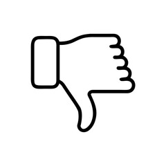 Black and White Thumbs Down Icon – Minimalist Outline Vector Symbol for Dislike, Negative Feedback, Downvote, Rejection, or Unfavorable Opinion in Social Media, Reviews, and Online Interactions"