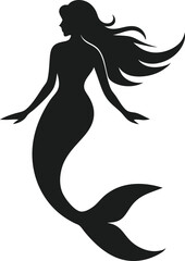 Mermaid Silhouette Outline Vector Image Elegant Fantasy Sea Woman Design for Creative Projects