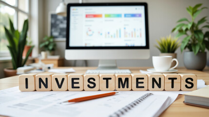 Investments concept showing financial growth profit planning and wealth building through various capital assets with copy space