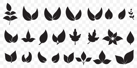 Set of Black leaf icons. Green color. Leaf green color icon logo. Leaves on white background. Ecology. Vector illustration on Transparent Background. EPS 10.