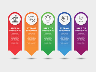 method infographic concept for slide presentation with creative square box and line bottom with 5 point list with flat style