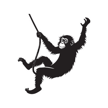 monkey swinging vector silhouette clip art logo design illustration