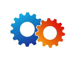 Isolated Blue and Red Gears Interlocked for Collaboration