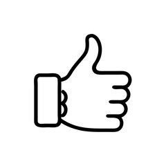 Black and White Thumbs Up Icon – Minimalist Outline Vector Symbol for Like, Positive Feedback, Approval, Upvote, or Agreement in Social Media, Reviews, and Online Interactions