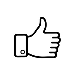 Black and White Thumbs Up Icon – Minimalist Outline Vector Symbol for Like, Positive Feedback, Approval, Upvote, or Agreement in Social Media, Reviews, and Online Interactions