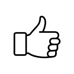 Black and White Thumbs Up Icon – Minimalist Outline Vector Symbol for Like, Positive Feedback, Approval, Upvote, or Agreement in Social Media, Reviews, and Online Interactions
