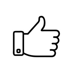 Black and White Thumbs Up Icon – Minimalist Outline Vector Symbol for Like, Positive Feedback, Approval, Upvote, or Agreement in Social Media, Reviews, and Online Interactions