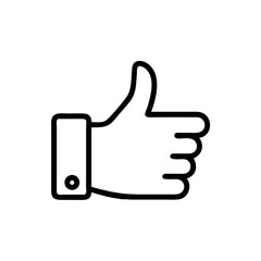 Black and White Thumbs Up Icon – Minimalist Outline Vector Symbol for Like, Positive Feedback, Approval, Upvote, or Agreement in Social Media, Reviews, and Online Interactions