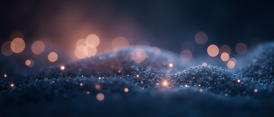 An elegant abstract background with shimmering silver particles softly floating across deep dark tones, evoking a cool, sophisticated, ethereal, and luxurious atmosphere.