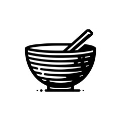 A black and white illustration of a mortar and pestle, ready for use.