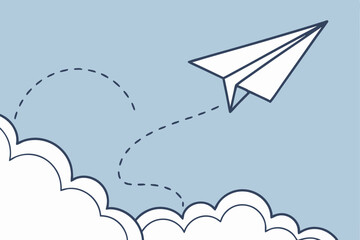 Minimalist white paper plane soaring through clear blue sky, symbolizing freedom, ideas, or travel