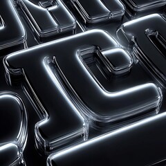 Close-up of three-dimensional chrome letters on a glossy black background