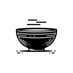Simple black and white illustration of a bowl, with stylized design elements.
