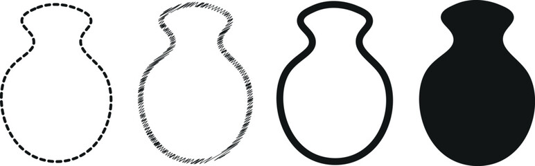 Hand-Drawn Pottery and Jug Icons – Line Art and Solid Black Silhouettes of Amphoras, Clay Jars, and Ceramic Pitchers – Vector Set for Historical or Cultural Designs