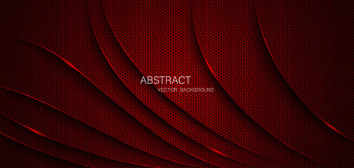 Abstract red steel mesh background with red glowing lines with free space for design. Modern technology innovation concept background. Perforated dark red metal sheet for background image.	