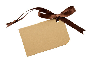 Isolated Blank Beige Tag with Brown Ribbon
