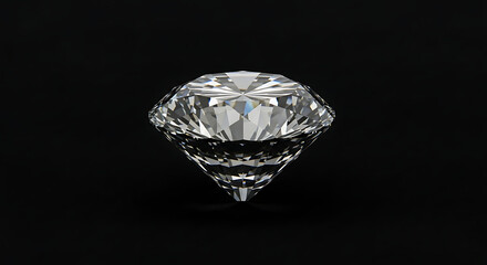 Luxury Shining Diamond on Black Background – High Resolution, Brilliant Cut Diamond with Sparkle and Light Reflections.