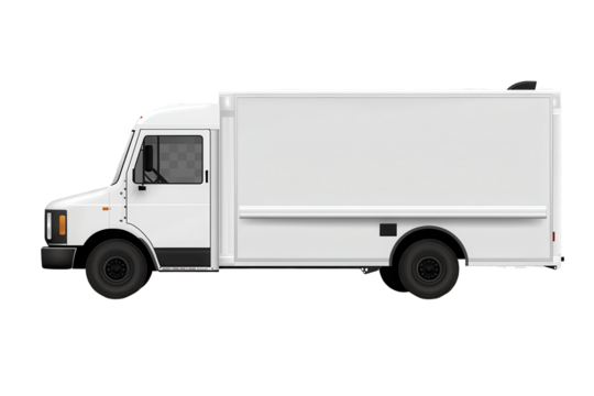 Food truck on a transparent background ready for service at any outdoor event, featuring spacious interior for meal preparation and customer interaction throughout the day