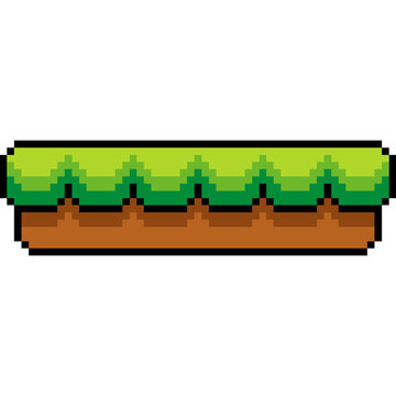 Pixel Art Single Grass Platform. Video game floating platform pixel style 